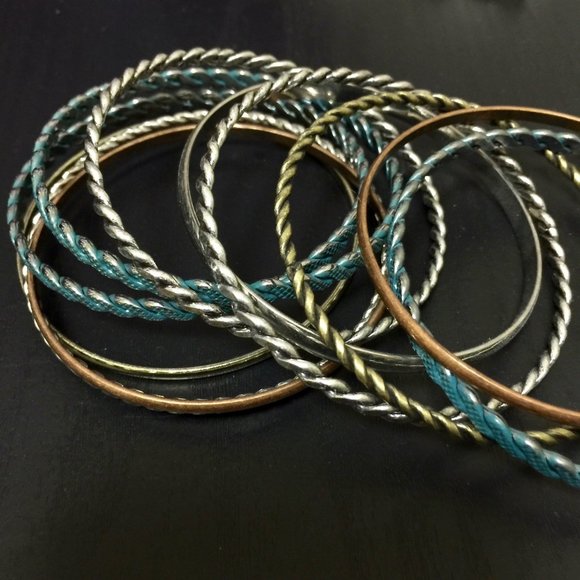 Stacking Bangles in Blue, Silver, Copper & Brass - Picture 3 of 3